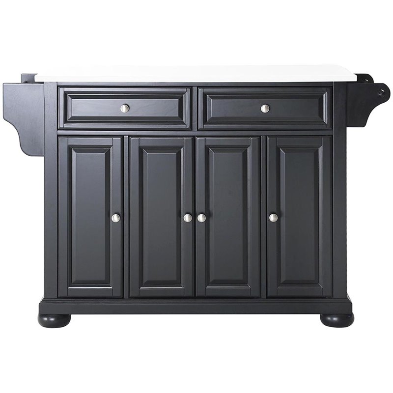 Pemberly Row Black Wood Kitchen Island with Granite Top and Storage