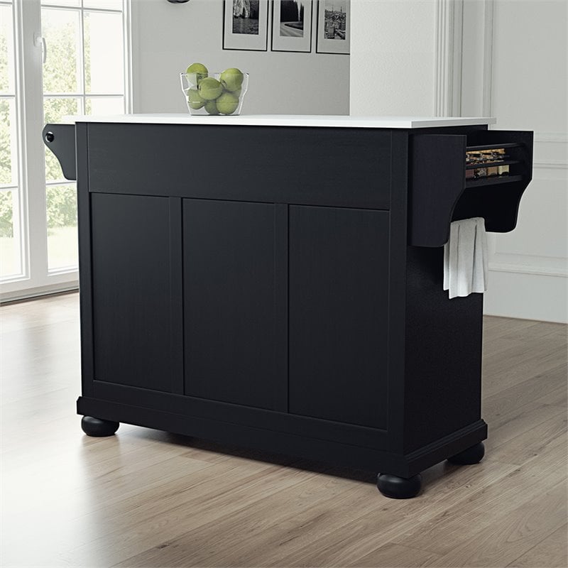 Pemberly Row Black Wood Kitchen Island with Granite Top and Storage