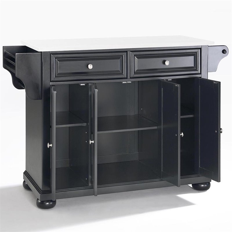 Pemberly Row Black Wood Kitchen Island with Granite Top and Storage