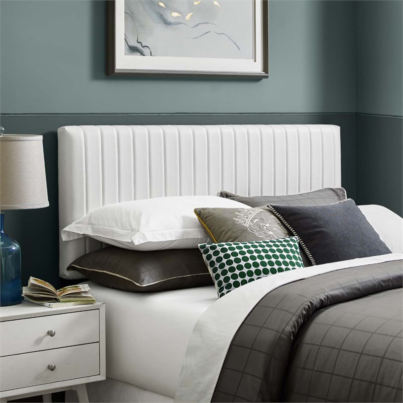 Pemberly Row Faux Leather King/California King Headboard in White