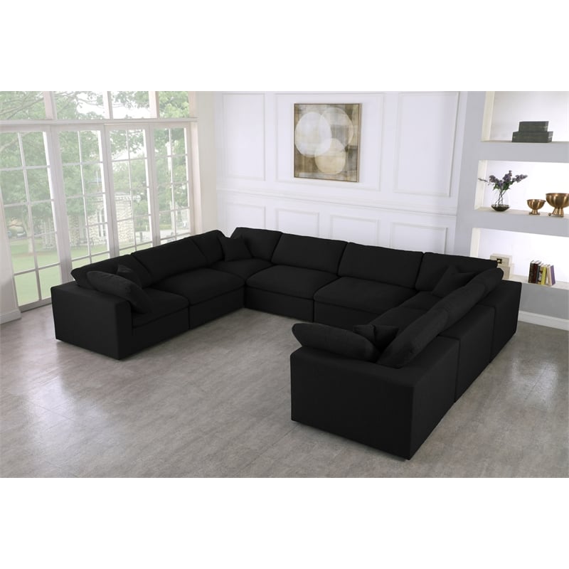Pemberly Row Black Linen Modular Sectional with Cloud-Like Down Cushions