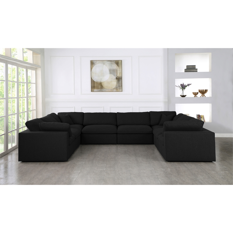 Pemberly Row Black Linen Modular Sectional with Cloud-Like Down Cushions