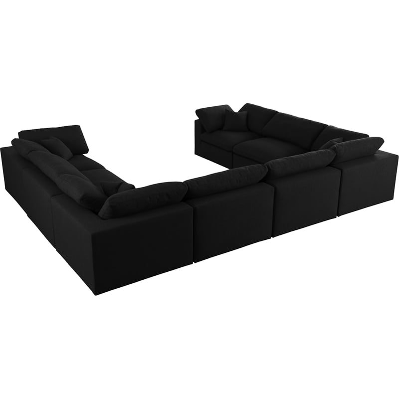 Pemberly Row Black Linen Modular Sectional with Cloud-Like Down Cushions