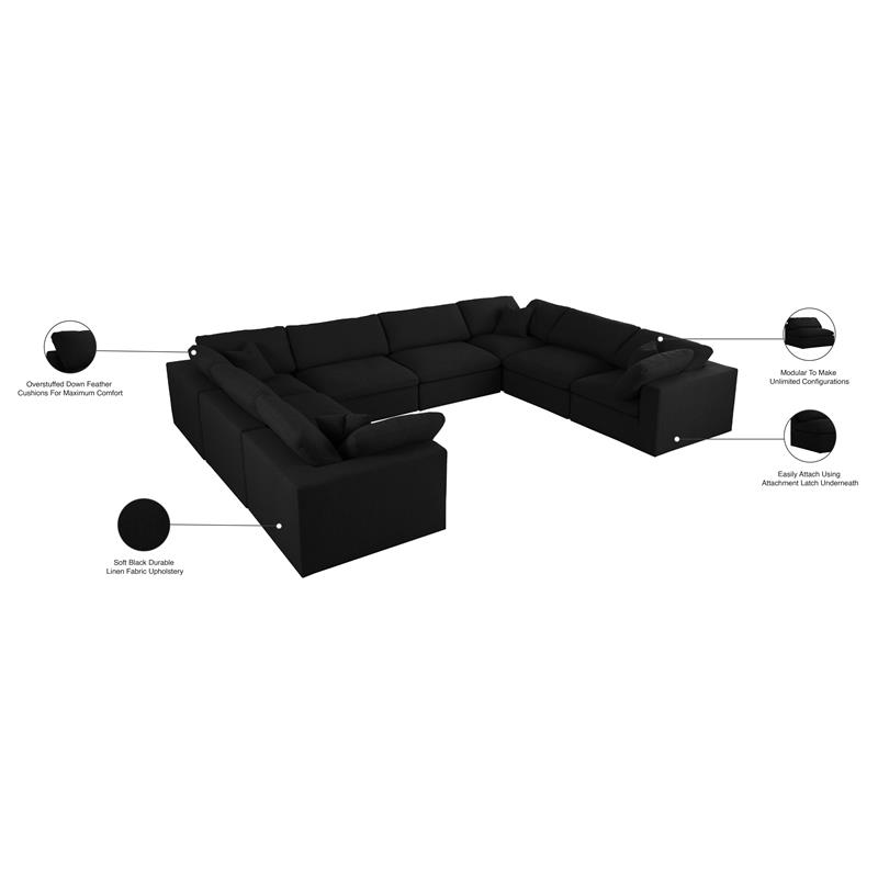 Pemberly Row Black Linen Modular Sectional with Cloud-Like Down Cushions