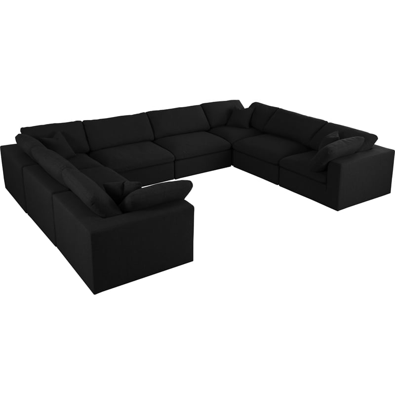 Pemberly Row Black Linen Modular Sectional with Cloud-Like Down Cushions