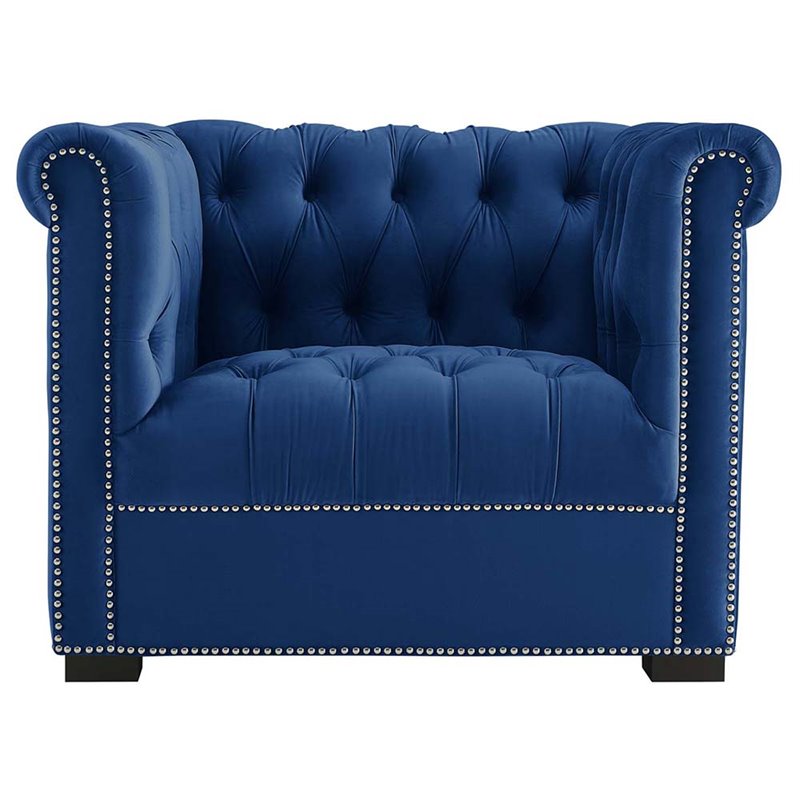 Pemberly Row Velvet Chesterfield Accent Armchair in Midnight Blue