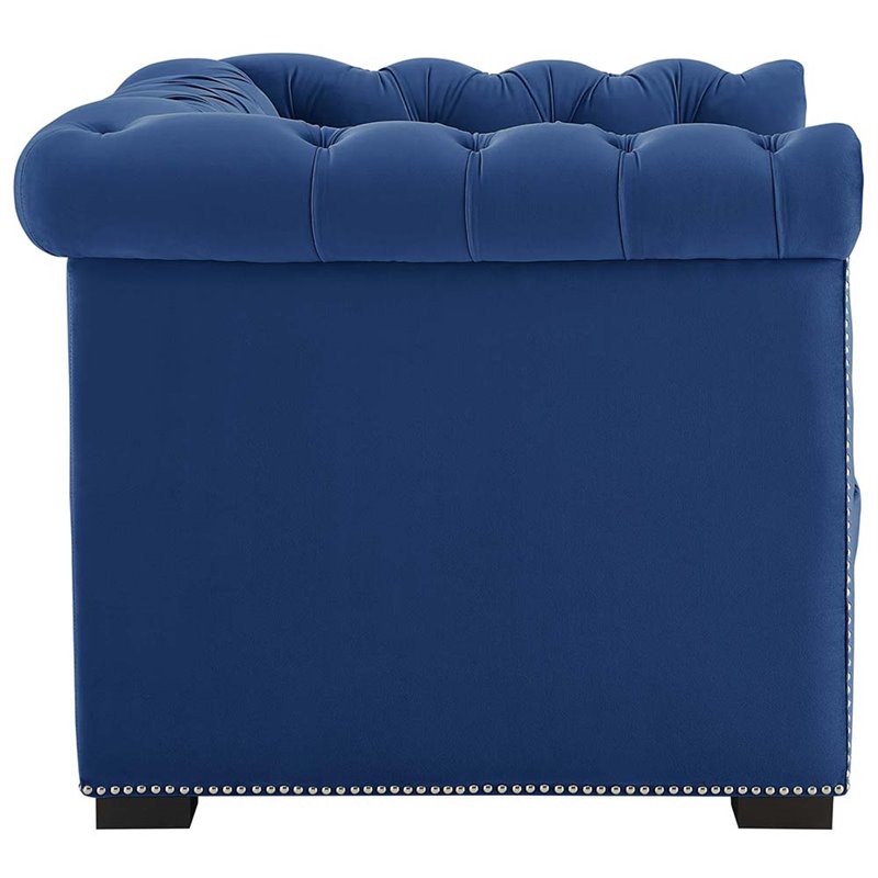 Pemberly Row Velvet Chesterfield Accent Armchair in Midnight Blue