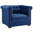 Pemberly Row Velvet Chesterfield Accent Armchair in Midnight Blue