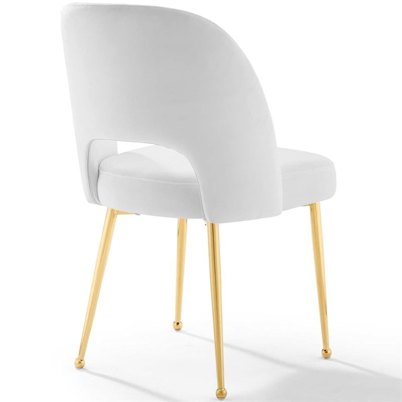 Pemberly Row Velvet and Stainless Steel Side Chair in White