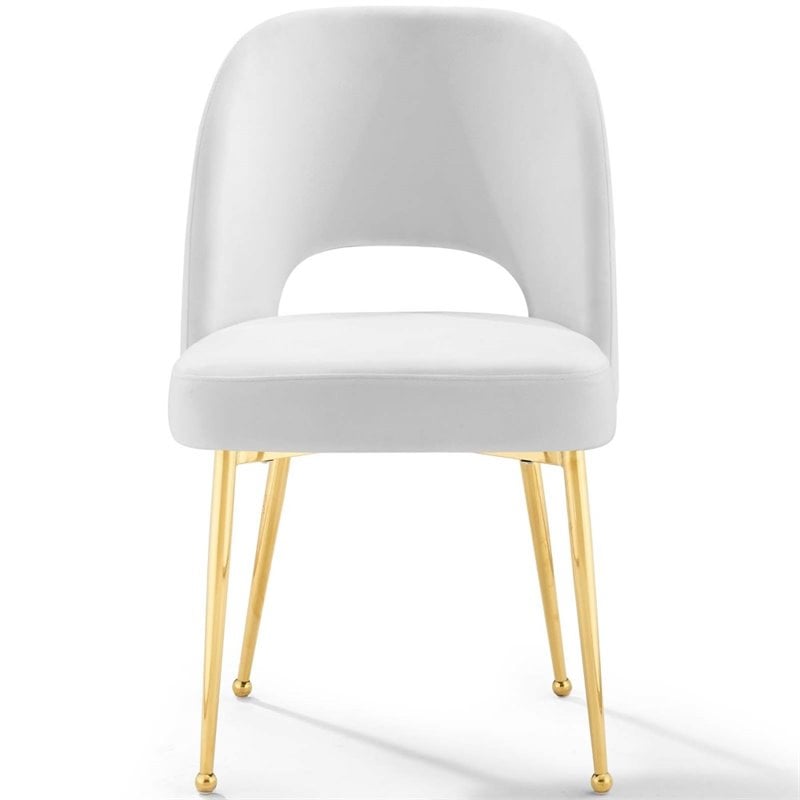 Pemberly Row Velvet and Stainless Steel Side Chair in White
