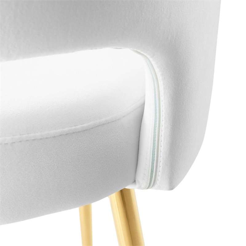 Pemberly Row Velvet and Stainless Steel Side Chair in White