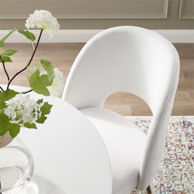 Pemberly Row Velvet and Stainless Steel Side Chair in White