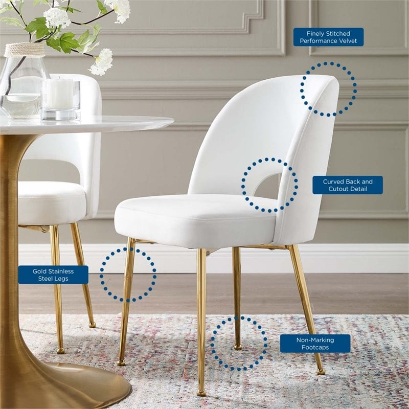 Pemberly Row Velvet and Stainless Steel Side Chair in White