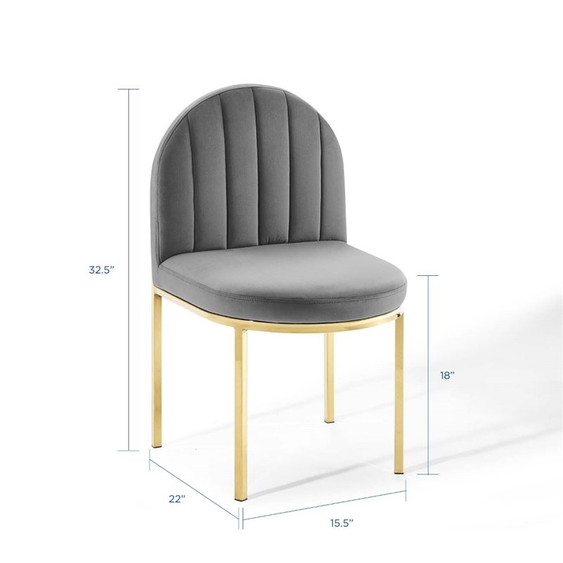Pemberly Row Channel Tufted Velvet Dining Chair in Gold and Gray