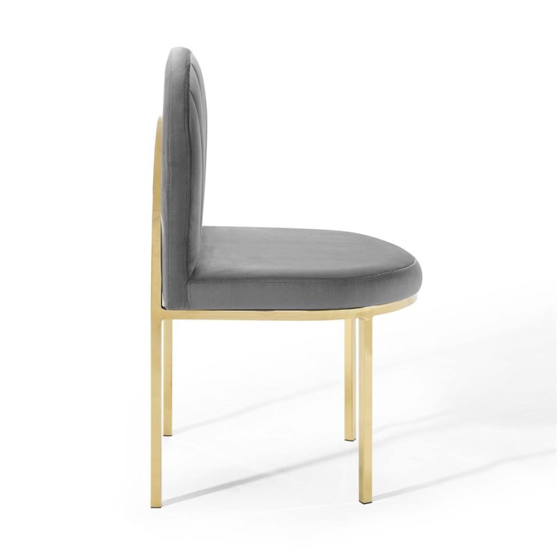 Pemberly Row Channel Tufted Velvet Dining Chair in Gold and Gray