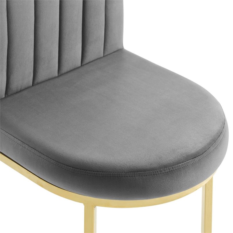 Pemberly Row Channel Tufted Velvet Dining Chair in Gold and Gray