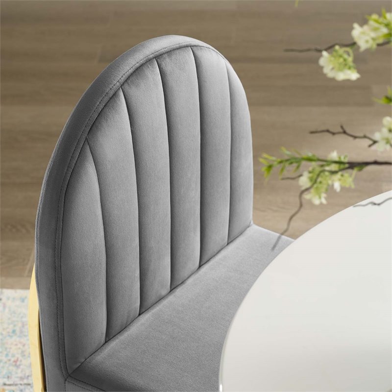 Pemberly Row Channel Tufted Velvet Dining Chair in Gold and Gray