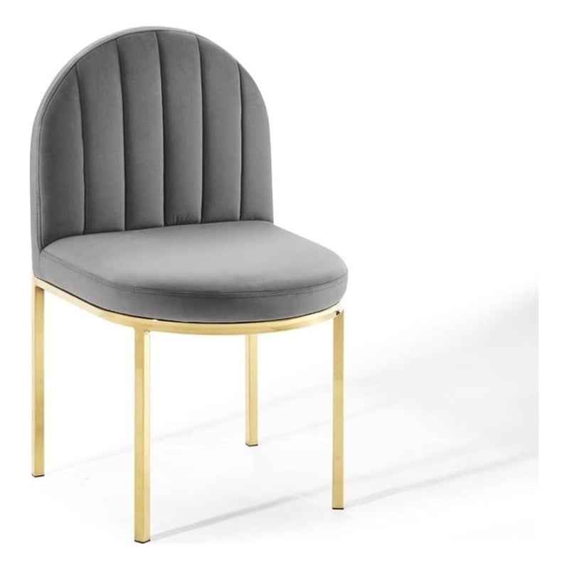 Pemberly Row Channel Tufted Velvet Dining Chair in Gold and Gray