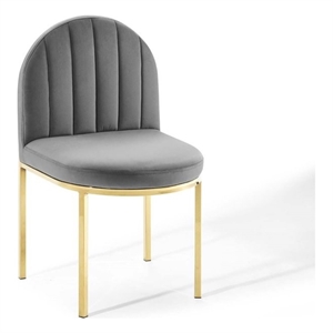 Pemberly Row Channel Tufted Velvet Dining Chair in Gold and Gray