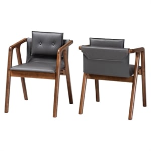 Pemberly Row Set of 2 Dining Chairs in Grey Fabric and Walnut Brown Wood