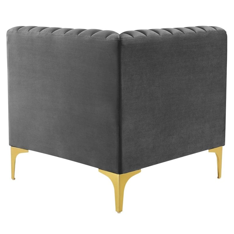 Pemberly Row Channel Tufted Velvet Loveseat in Gray with Gold Metal Legs