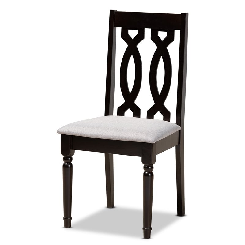 Pemberly Row Wood 5-Piece Dining Set in Gray Fabric and Dark Brown Finish