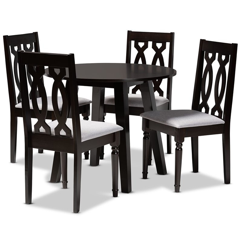 Pemberly Row Wood 5-Piece Dining Set in Gray Fabric and Dark Brown Finish
