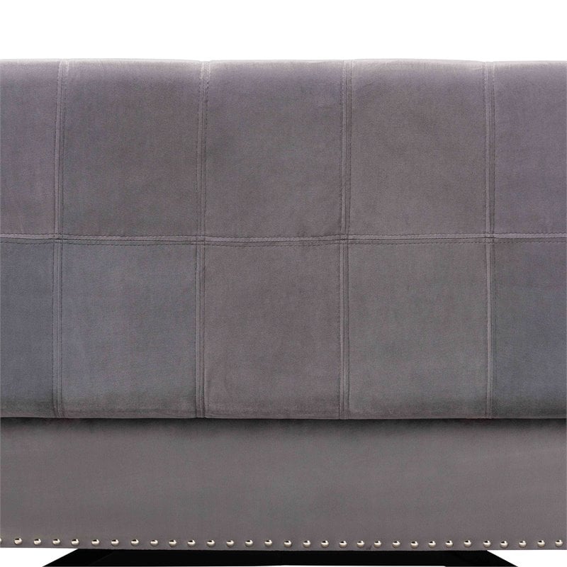 Pemberly Row Grey Velvet Storage Ottoman with Dark Brown Wood Base