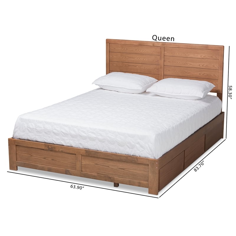 Pemberly Row Full Size 3-Drawer Wood Bed in Ash Walnut Brown Finish