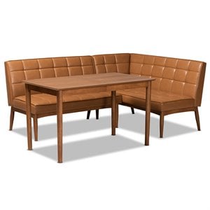 Pemberly Row Mid-Century 3-Piece Dining Nook Set in Walnut Brown