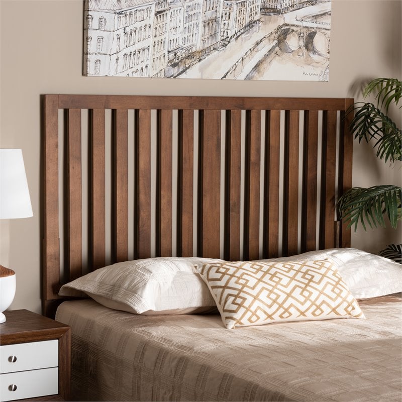 Pemberly Row Modern Queen Size Headboard in Ash Walnut Finish