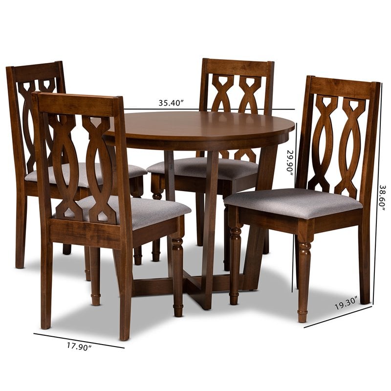 Pemberly Row Grey Fabric and Walnut Brown Wood 5-Piece Modern Dining Set