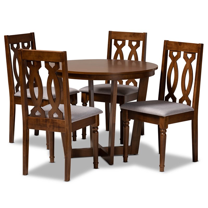 Pemberly Row Grey Fabric and Walnut Brown Wood 5-Piece Modern Dining Set