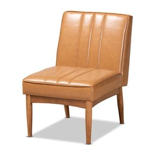 Pemberly Row Daymond Tan Faux Leather Mid-Century Walnut Dining Chair