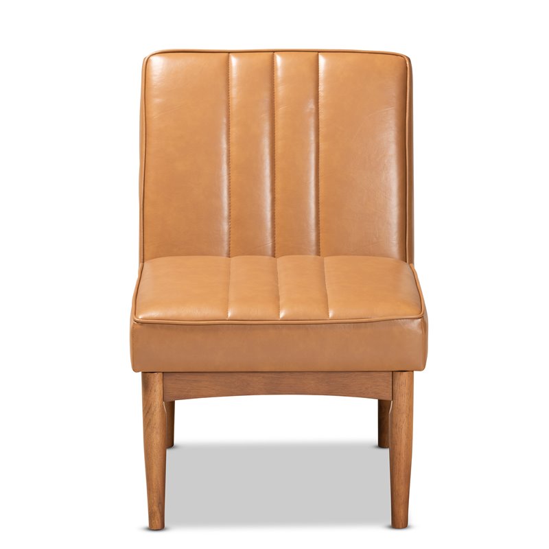 Pemberly Row Daymond Tan Faux Leather Mid-Century Walnut Dining Chair
