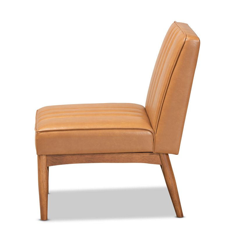 Pemberly Row Daymond Tan Faux Leather Mid-Century Walnut Dining Chair