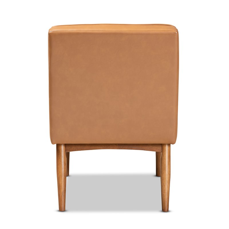 Pemberly Row Daymond Tan Faux Leather Mid-Century Walnut Dining Chair