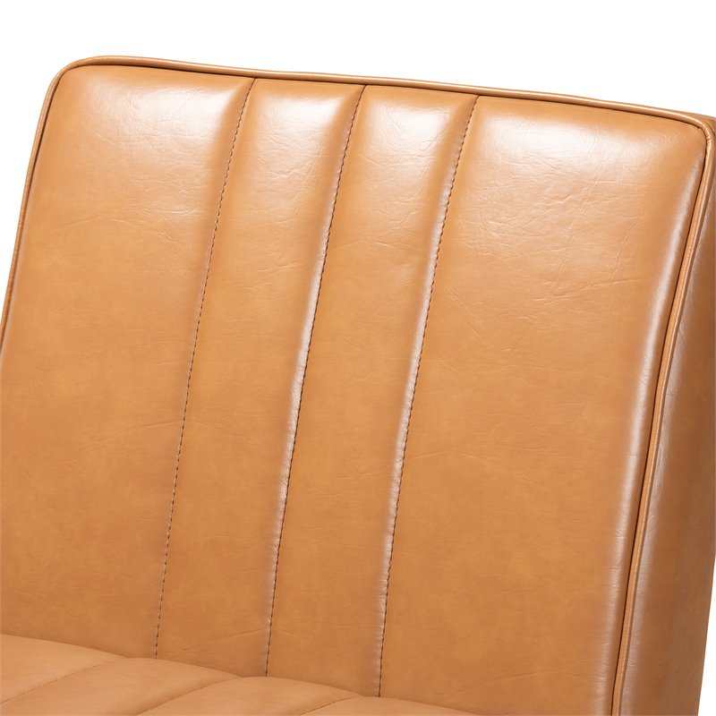 Pemberly Row Daymond Tan Faux Leather Mid-Century Walnut Dining Chair