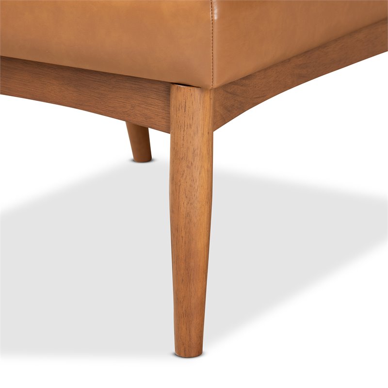 Pemberly Row Daymond Tan Faux Leather Mid-Century Walnut Dining Chair