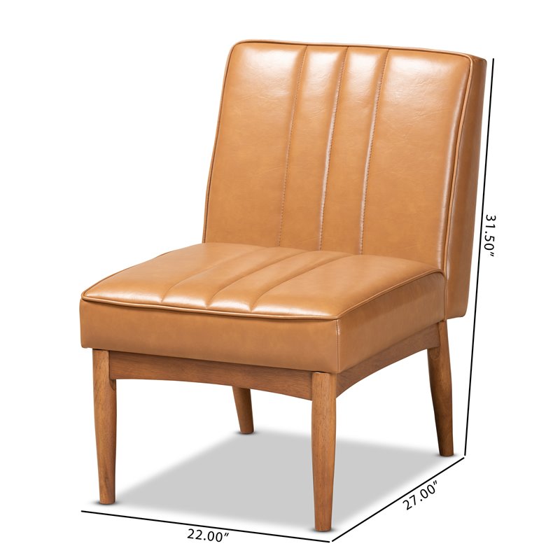 Pemberly Row Daymond Tan Faux Leather Mid-Century Walnut Dining Chair