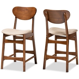 Pemberly Row 2-Piece Counter Stool Set in Sand Walnut Brown Finished Wood