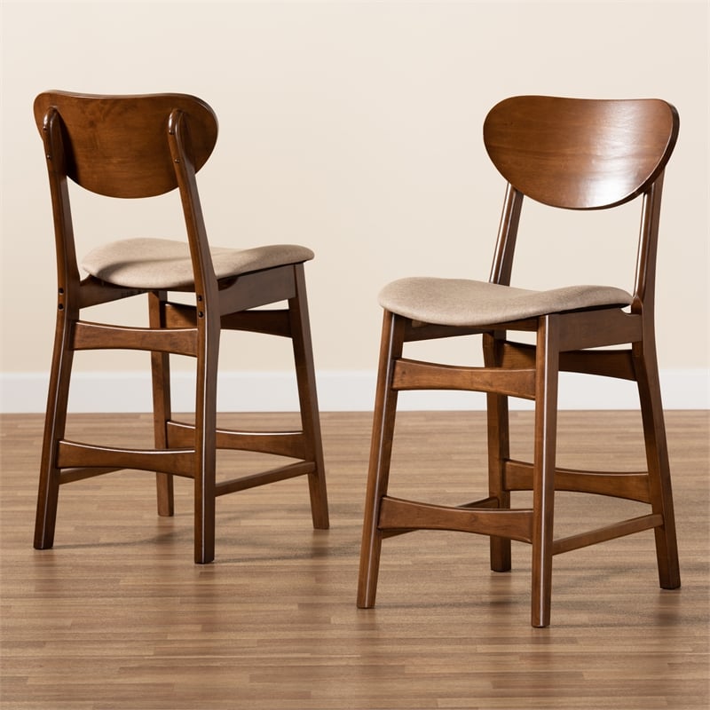Pemberly Row 2-Piece Counter Stool Set in Sand Walnut Brown Finished Wood
