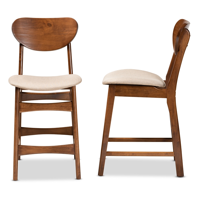 Pemberly Row 2-Piece Counter Stool Set in Sand Walnut Brown Finished Wood