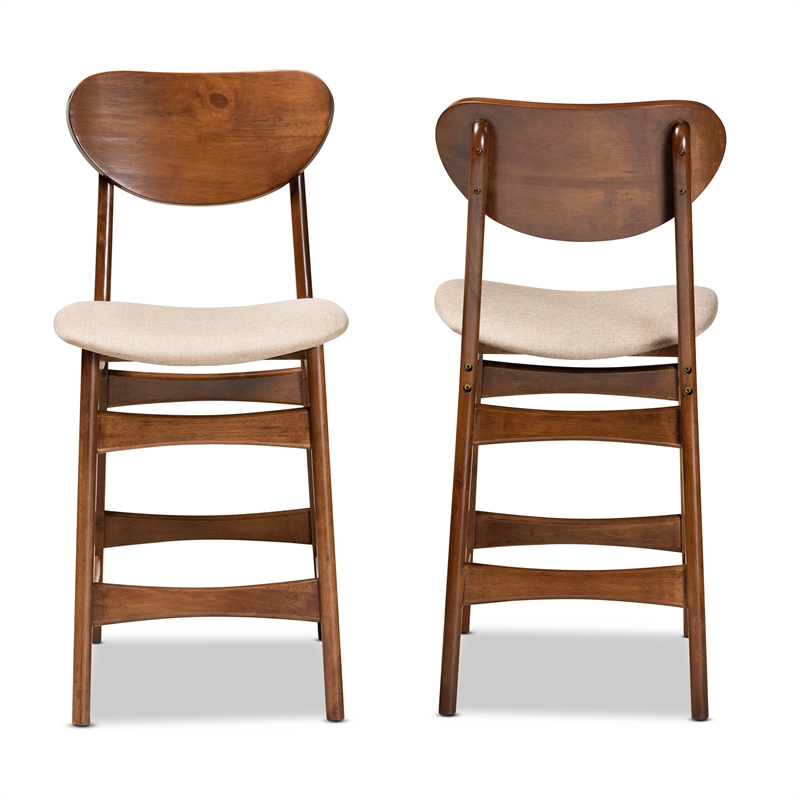Pemberly Row 2-Piece Counter Stool Set in Sand Walnut Brown Finished Wood