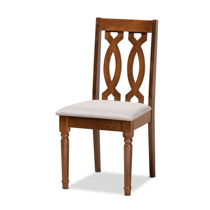 Pemberly Row 7-Piece Dining Set in Grey Fabric and Walnut Brown Wood