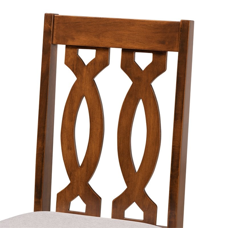 Pemberly Row 7-Piece Dining Set in Grey Fabric and Walnut Brown Wood