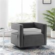 Pemberly Row Modern Performance Velvet Swivel Armchair in Gray