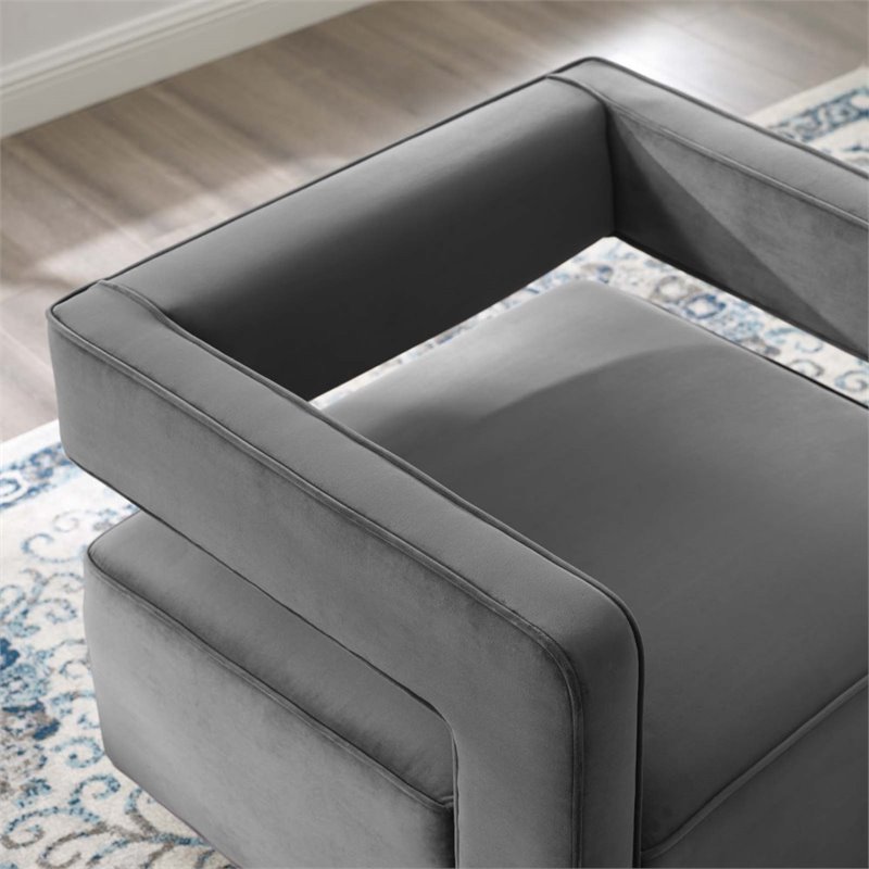 Pemberly Row Modern Performance Velvet Swivel Armchair in Gray