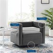 Pemberly Row Modern Performance Velvet Swivel Armchair in Gray
