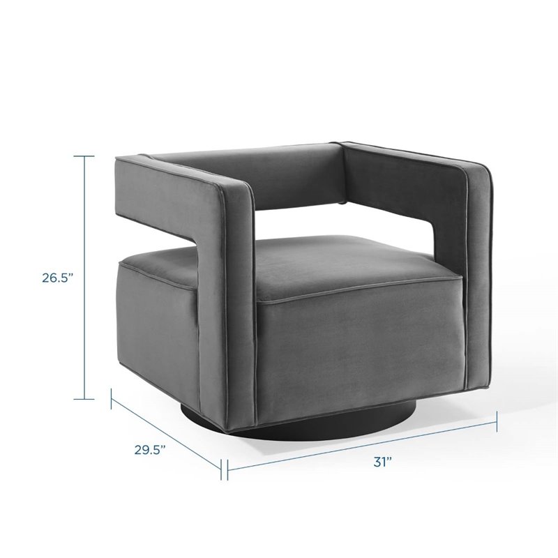 Pemberly Row Modern Performance Velvet Swivel Armchair in Gray
